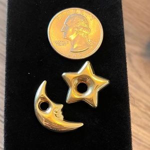 14K Solid Gold Heart and Moon Pendants